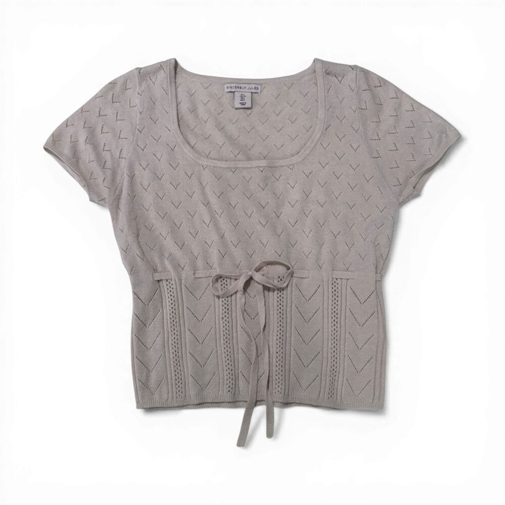 Sincerely Jules Women's Beige Knit Sweater Scoop Neck Pointelle Sz L*RUNS SMALL